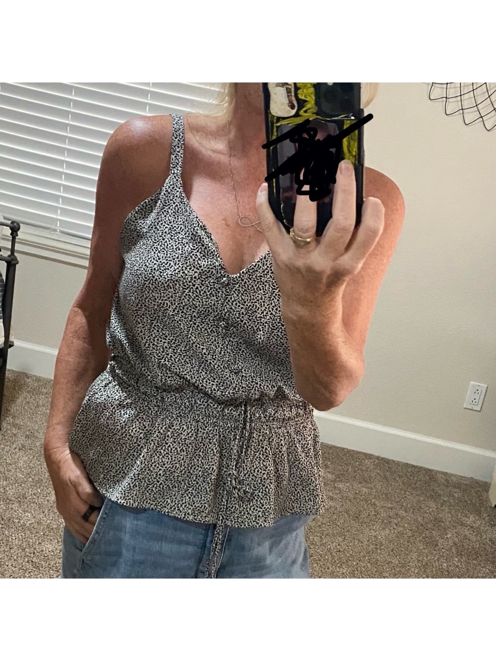 Sienna Sky Black & White Spotted Peplum Cami
